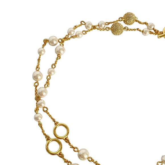 Talbots Pearls Rhinestone Balls Elegant Gold Tone Long or Double Necklace 36in - Picture 11 of 11